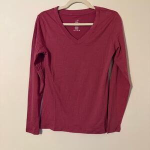 Woolx V Neck Long Sleeve Merino Wool Blend Base Layer Size Small Pink